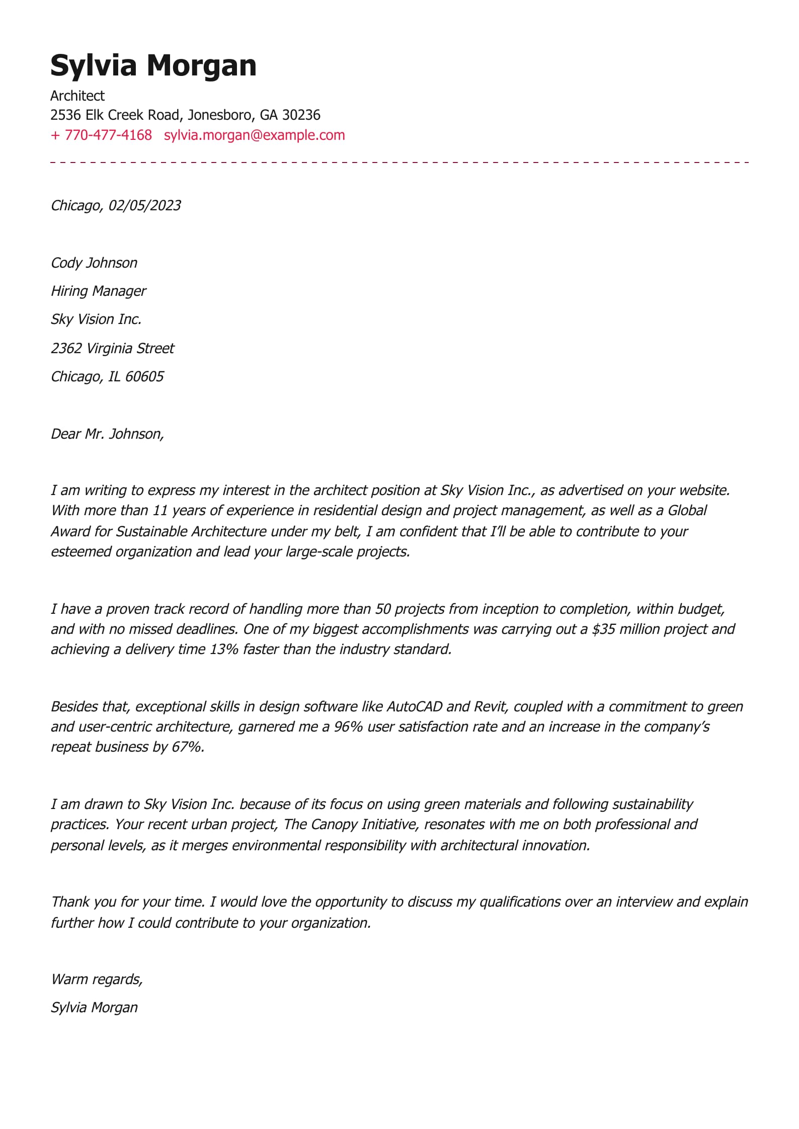 General Job Application Letter Example