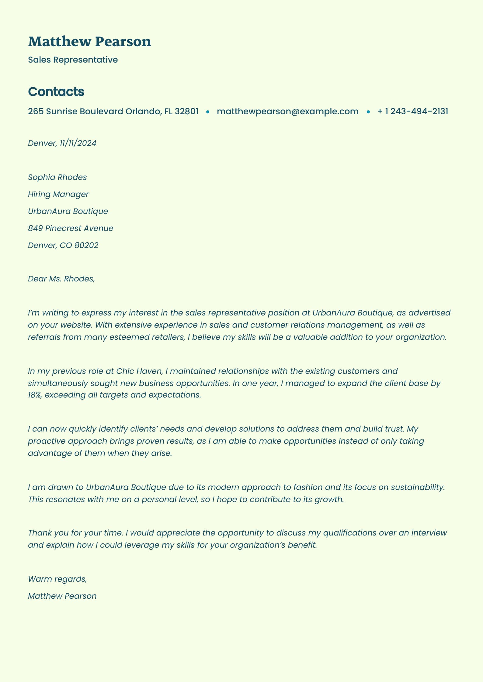 #6. Application Letter Sample for Sales Positions