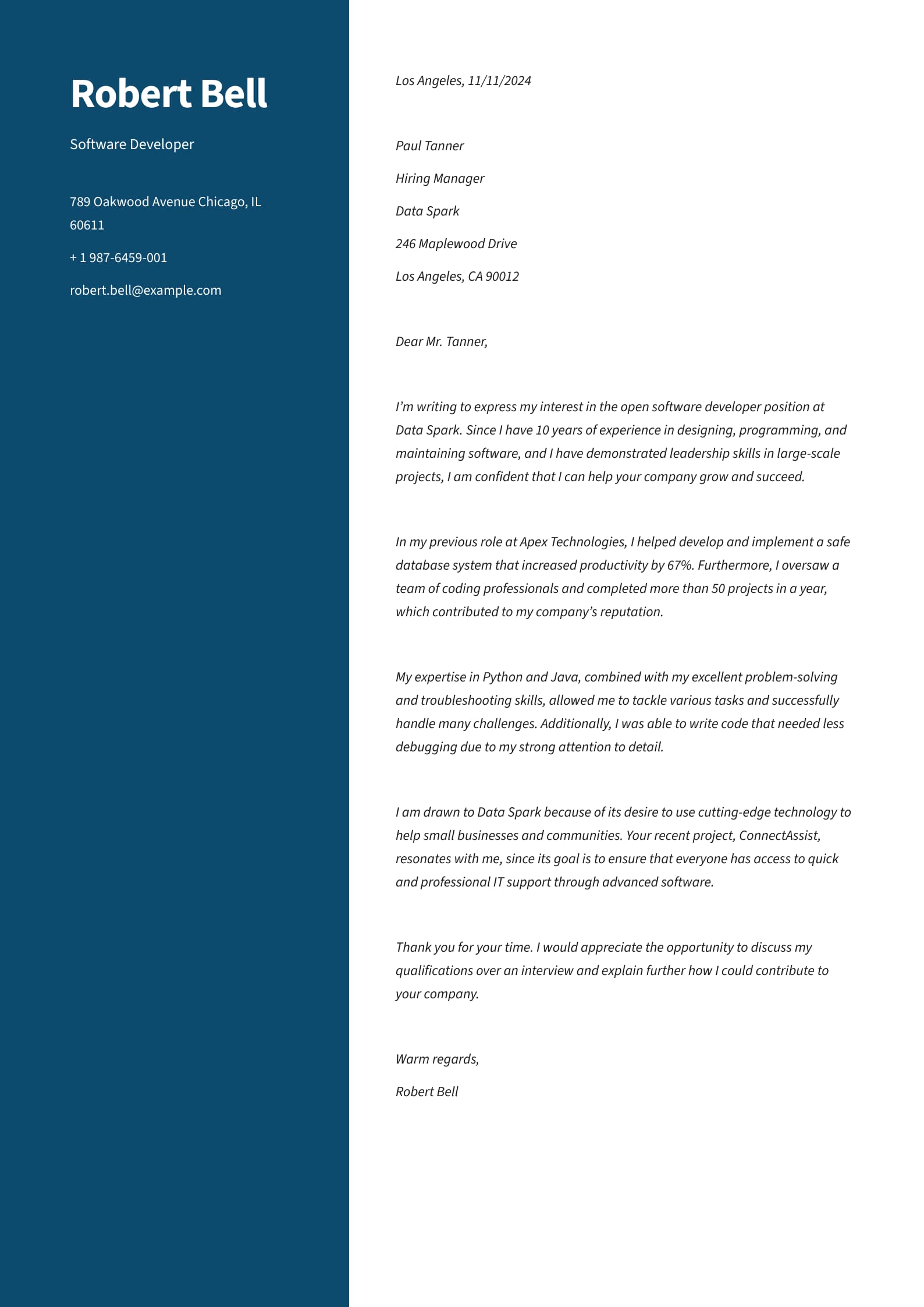 #1. Application Letter Sample for IT Positions