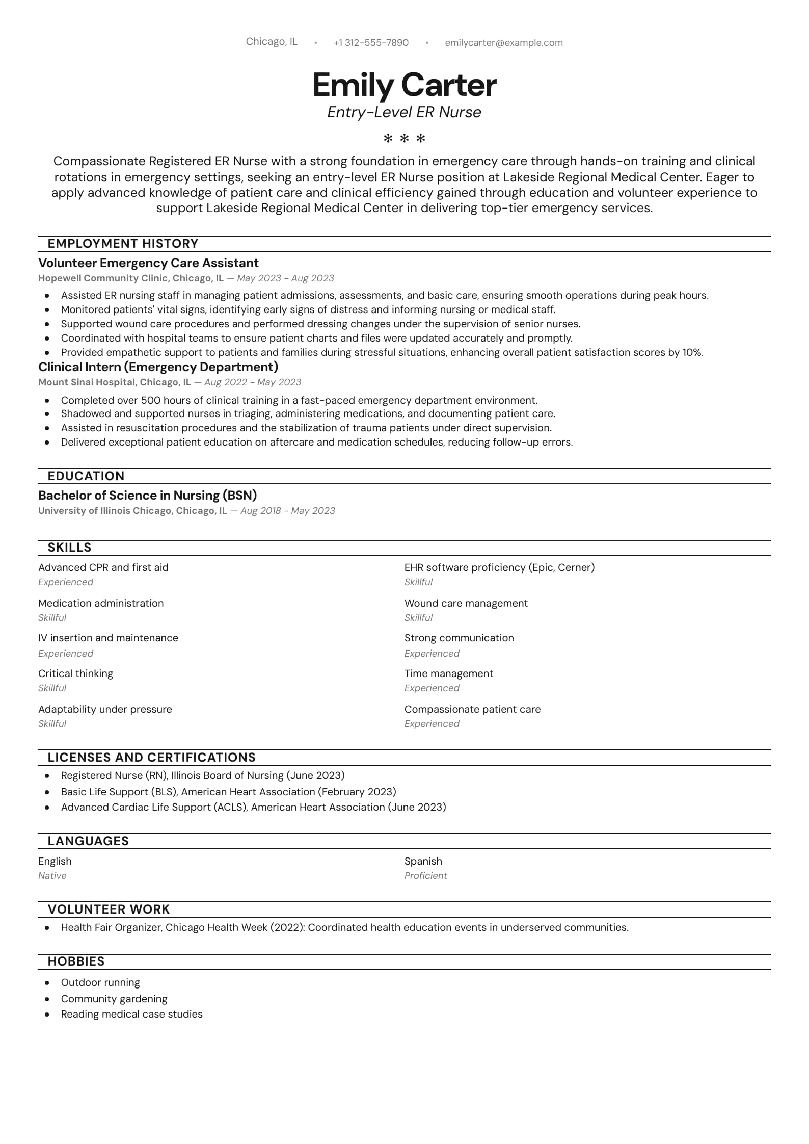  Entry-Level ER Nurse Resume
