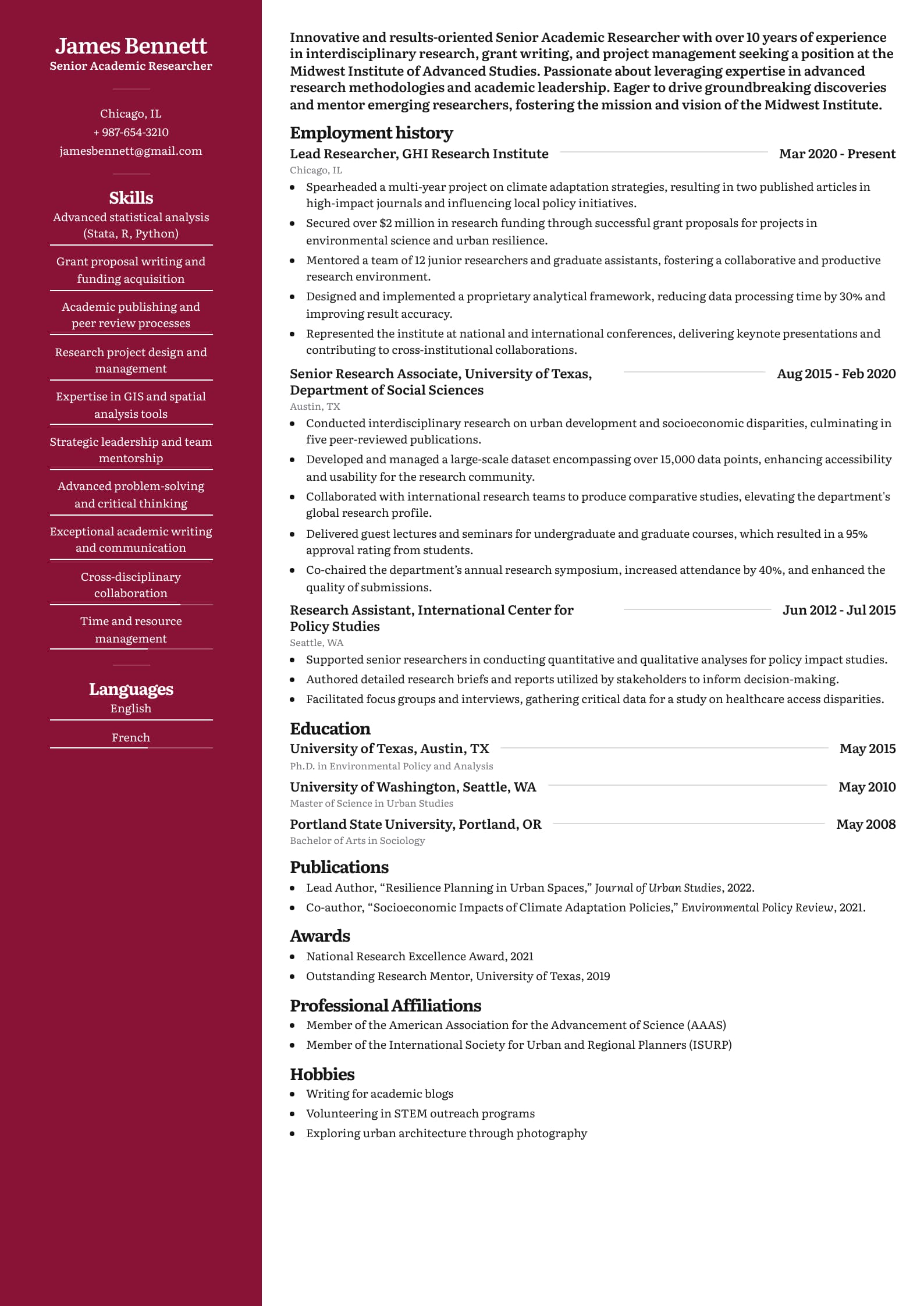 Senior Academic Researcher CV