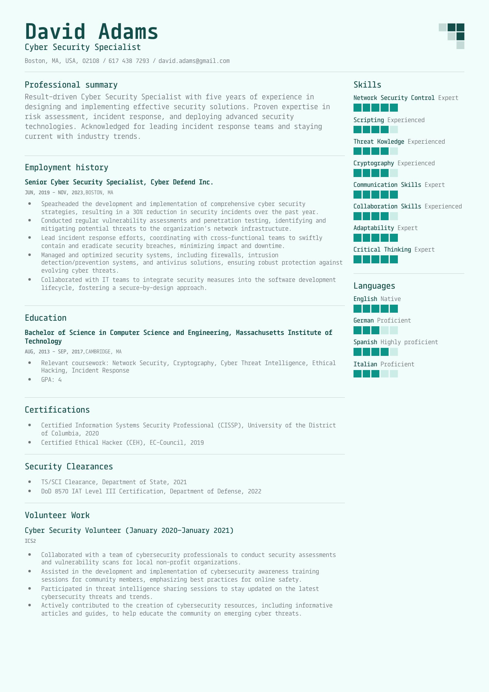 Cyber Security Resume