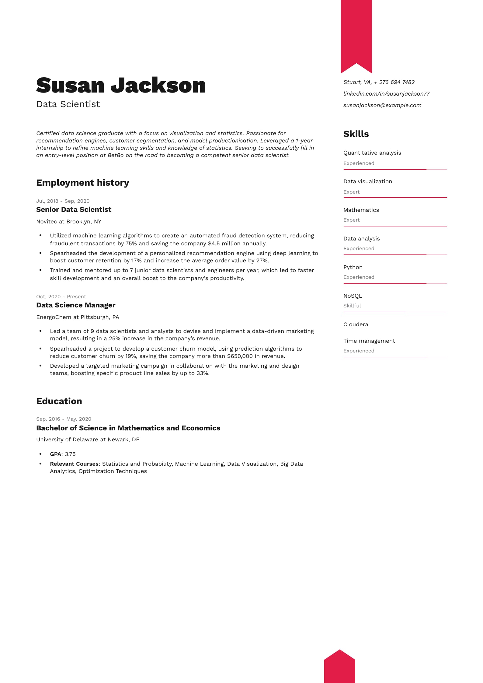 Data Scientist Resume Example