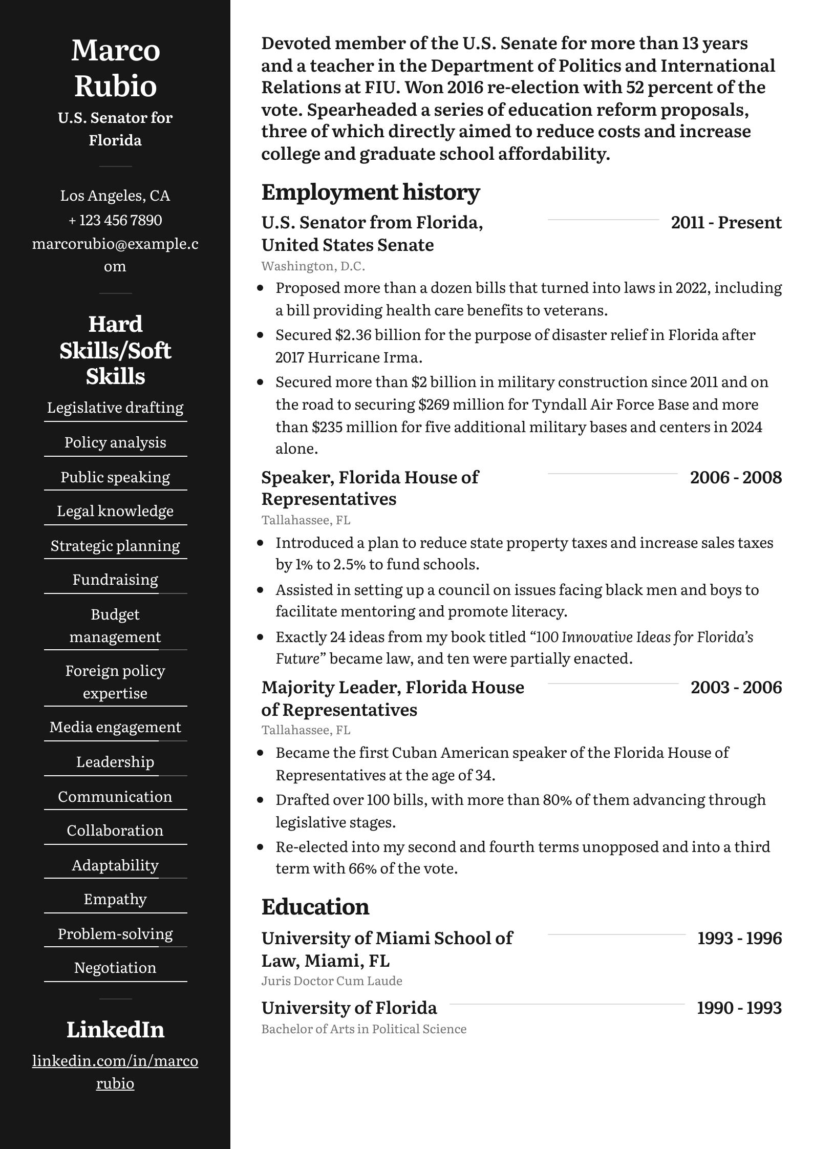 Marco Rubio’s Resume