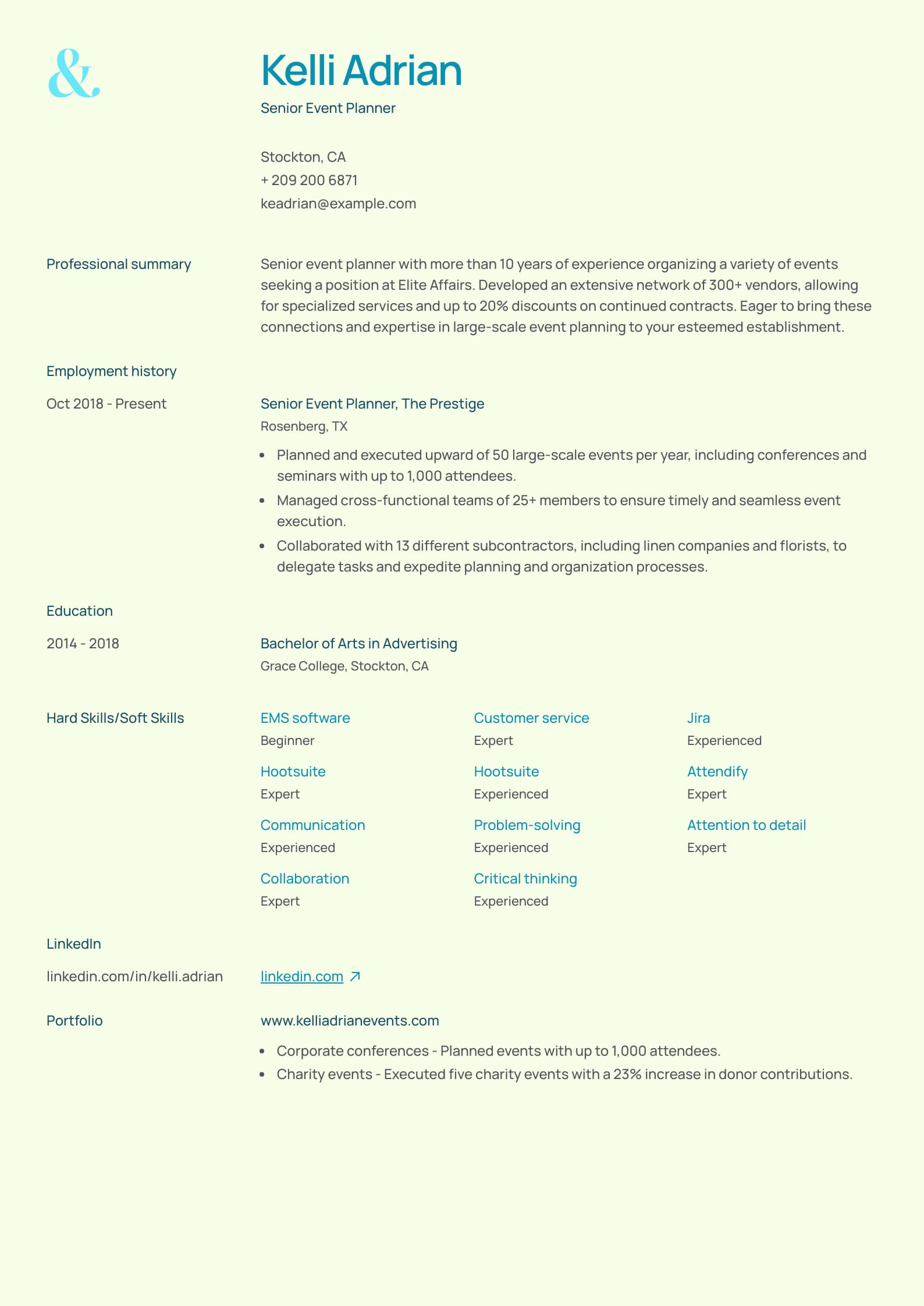 #2. Experienced Event Planner Resume