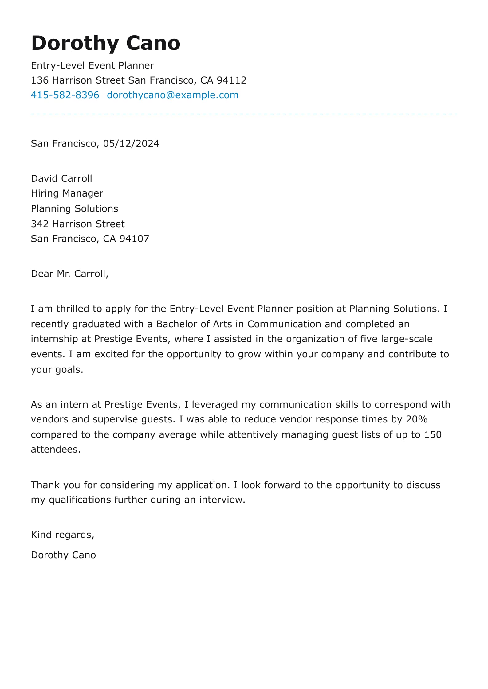#4. Entry-Level Event Planner Cover Letter Example