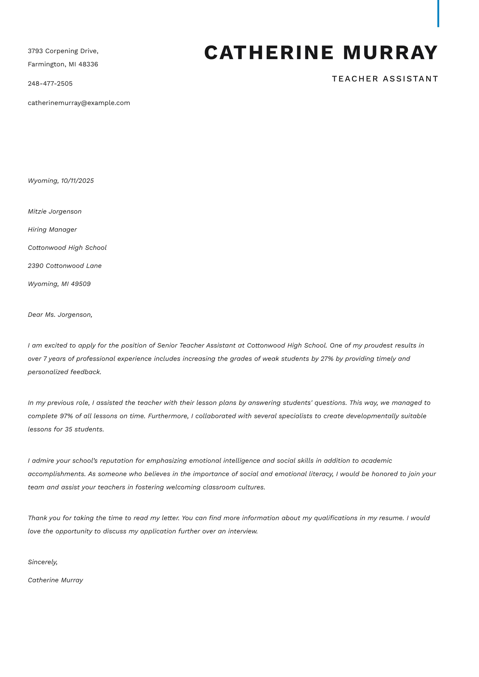 Senior Teacher Assistant