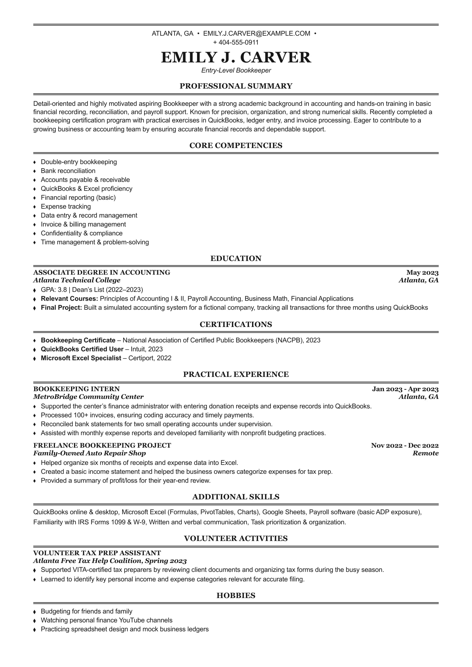 Entry-Level Bookkeeper