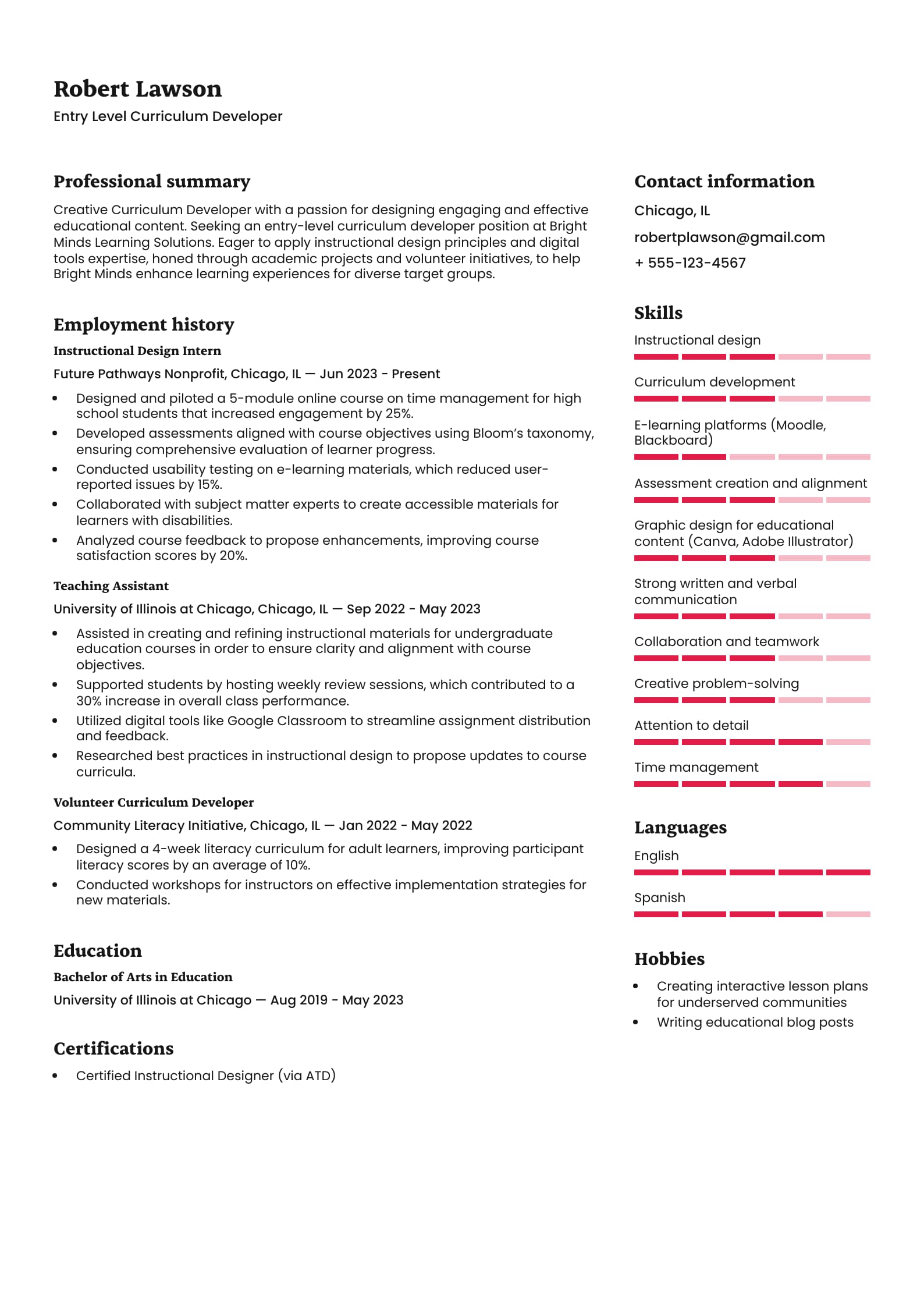 Entry Level Curriculum Developer