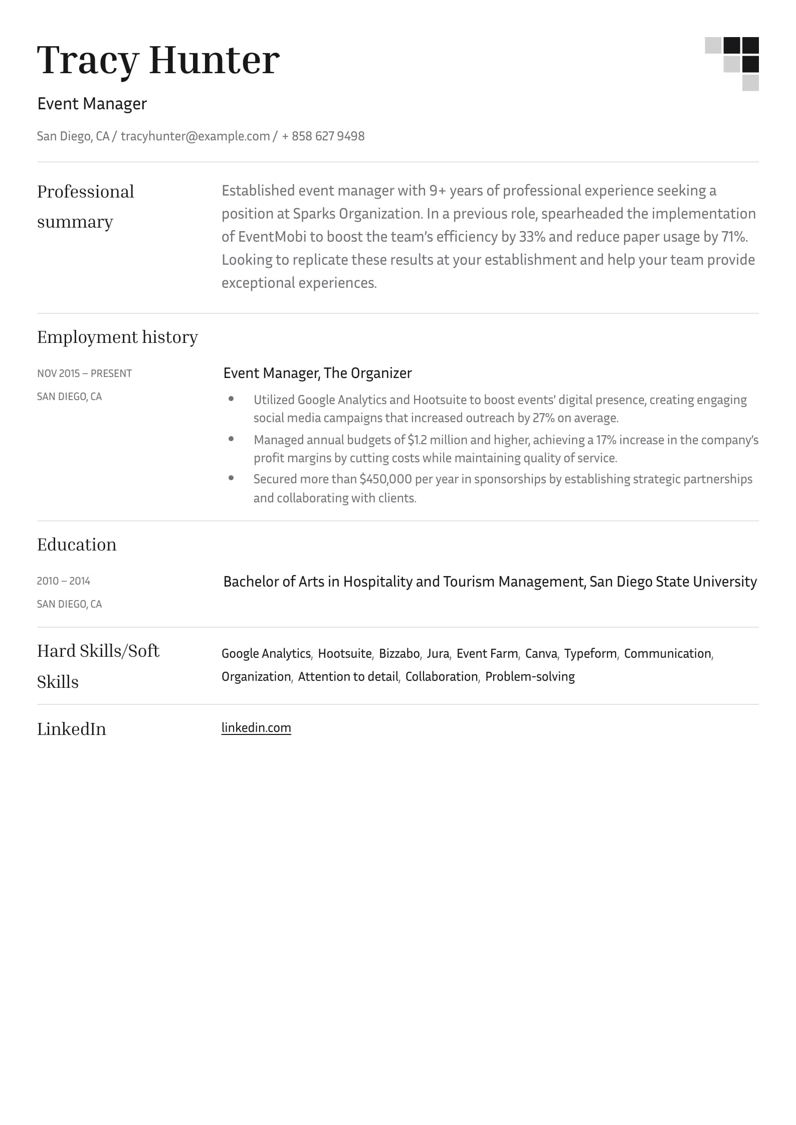 #3. Event Manager Resume