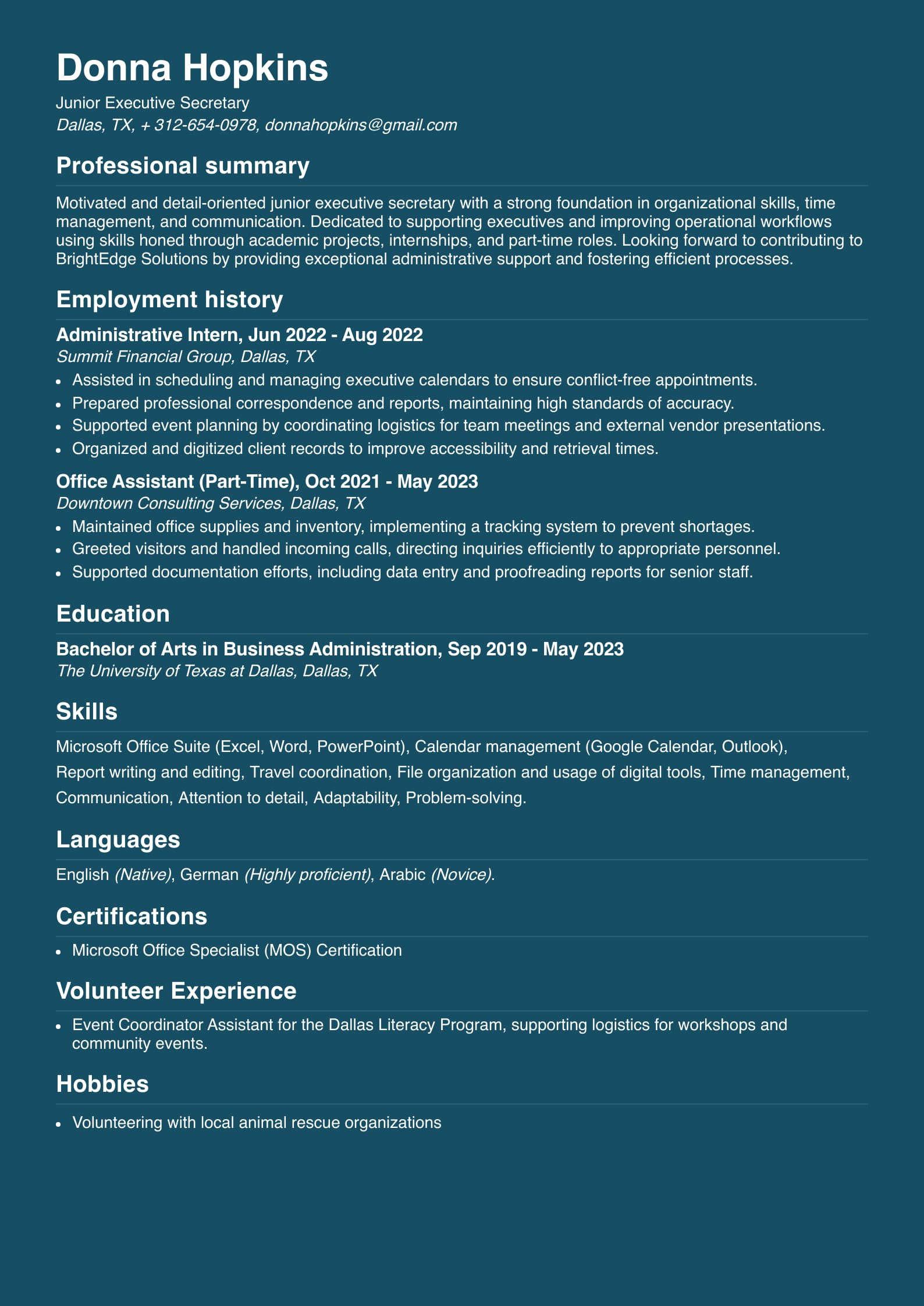 Junior Executive Secretary