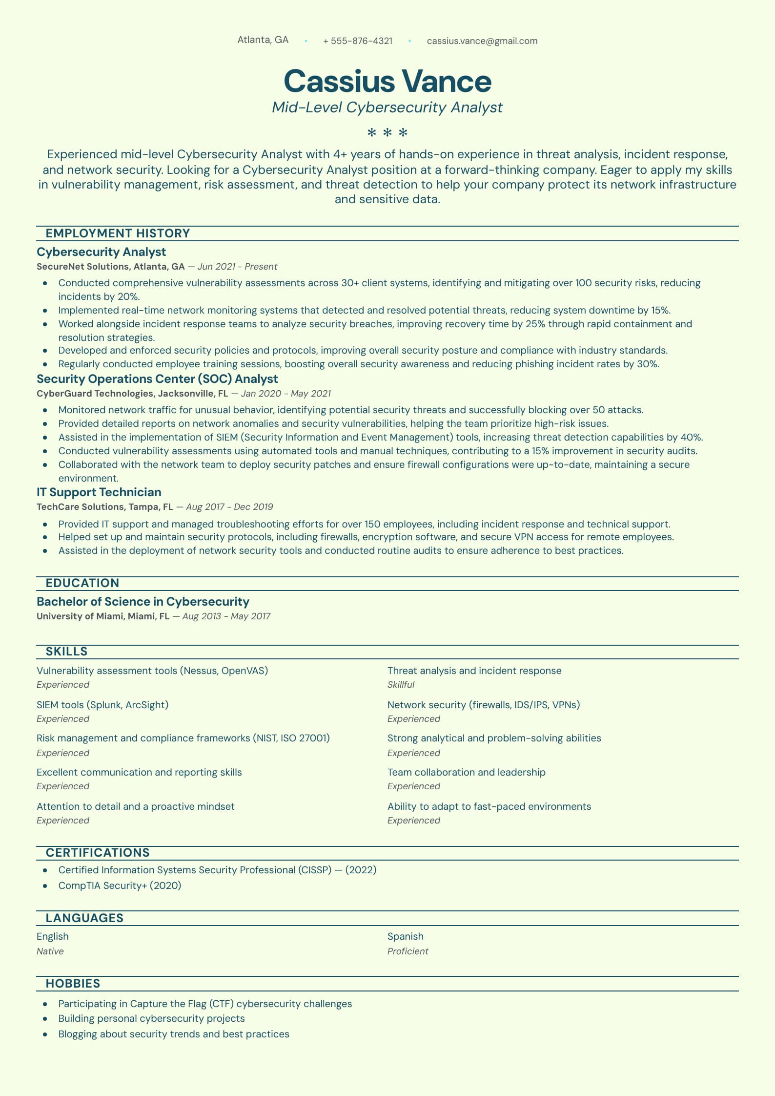 Mid-Level Cybersecurity Analyst