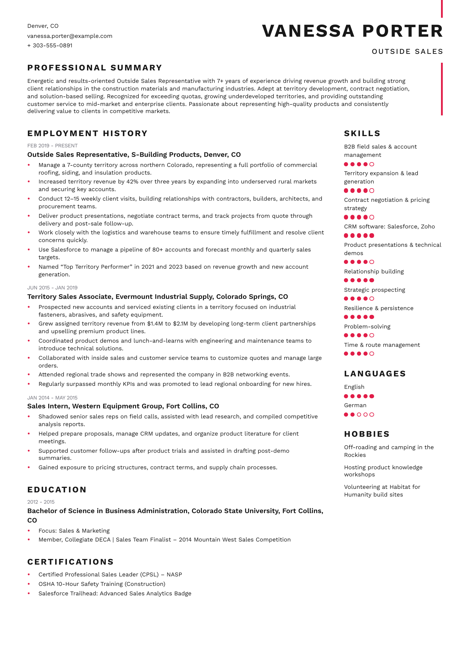 Outside Sales Resume