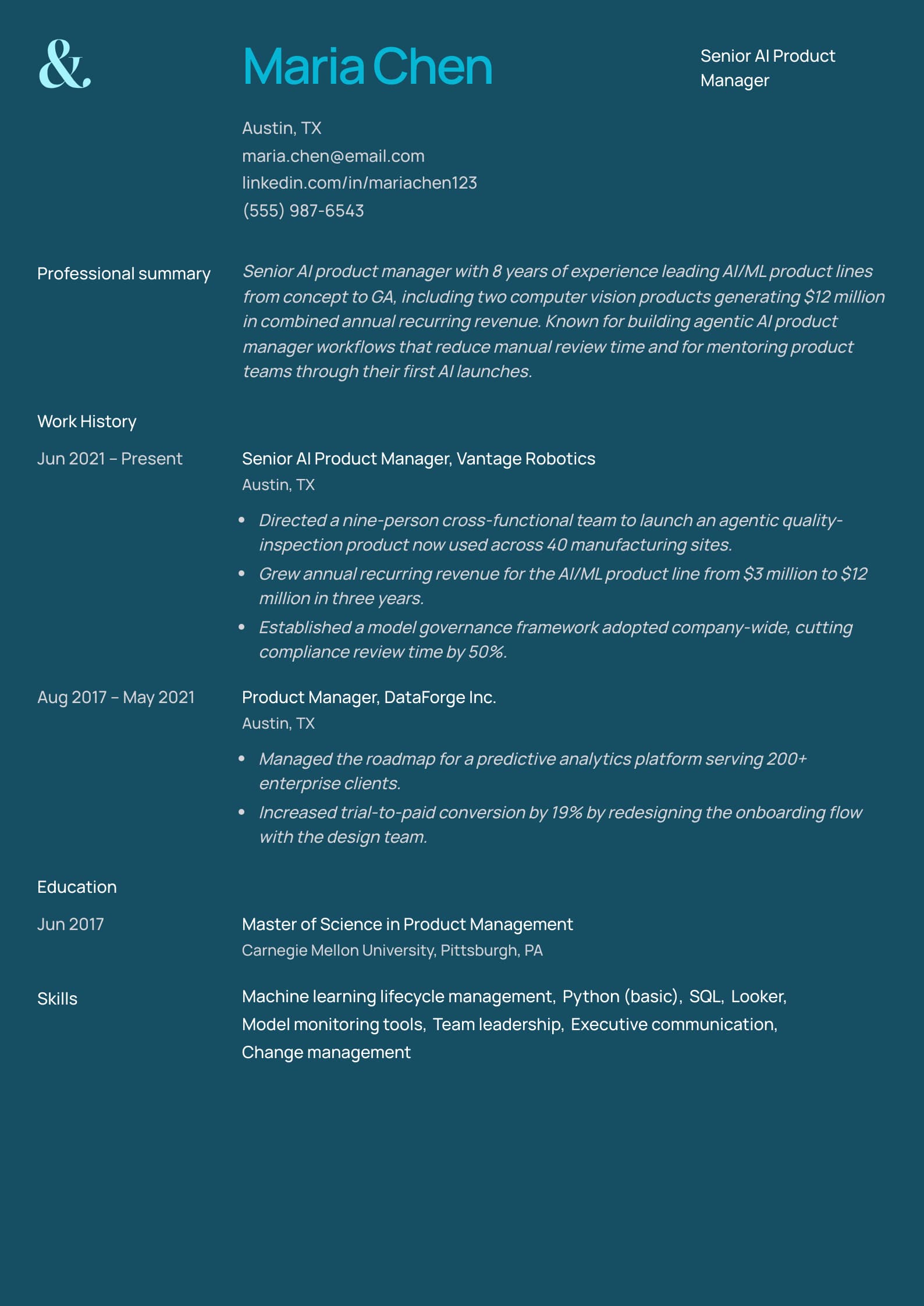 #2. Senior AI Product Manager Resume Example