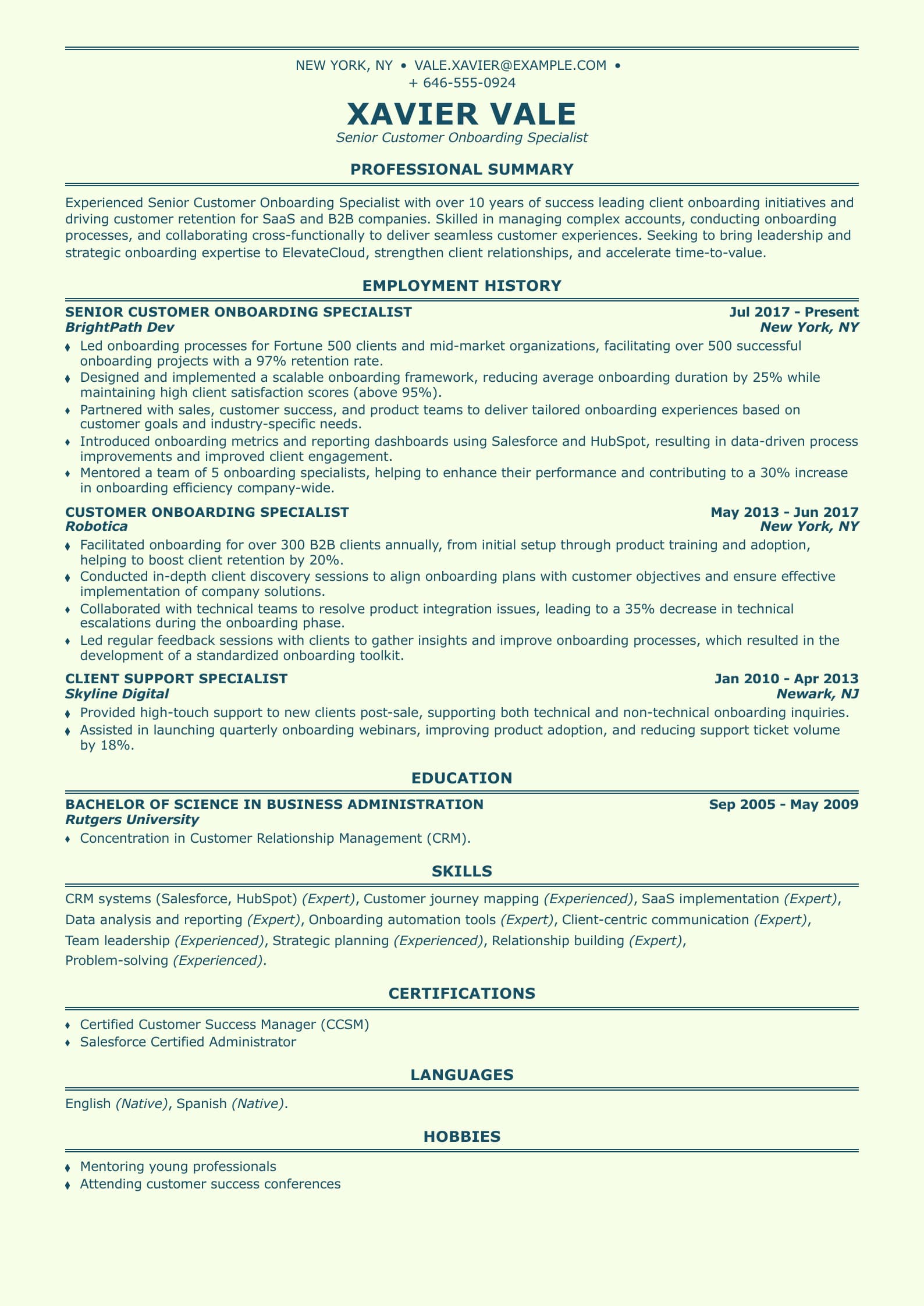 Senior Customer Onboarding Specialist